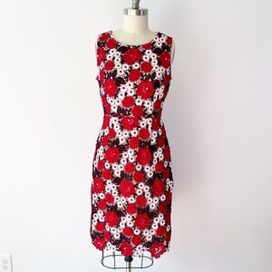 Liza Luxe Floral Guipure Lace Sheath Dress Red White Sleeveless Crochet Medium‎
